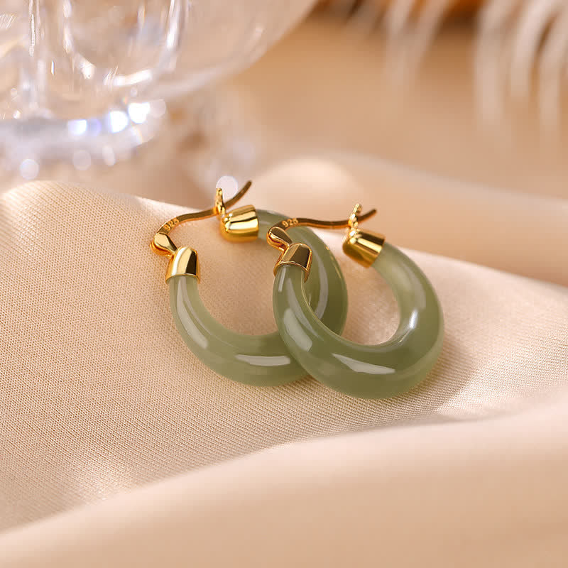 Round Jade Cyan Jade Prosperity Luck Drop Earrings