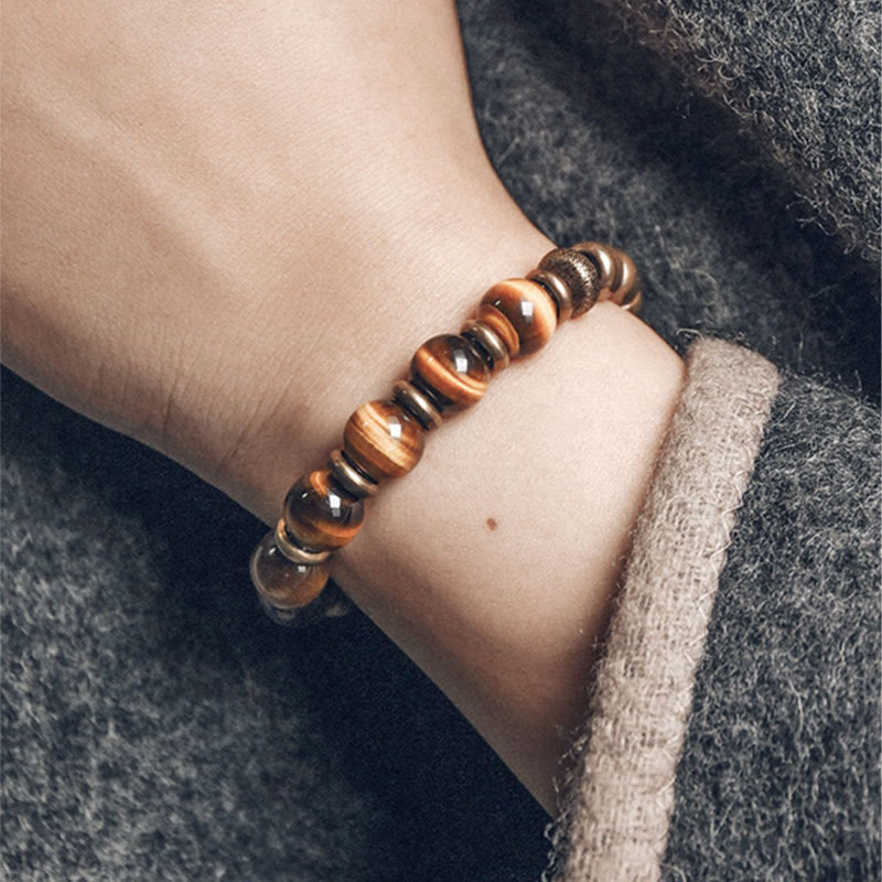 10mm Tiger Eye Protection Bracelet with Copper Accents