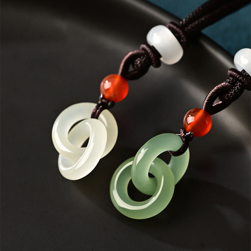 Double Peace Buckle Jade Necklace | Hetian Cyan & White Jade