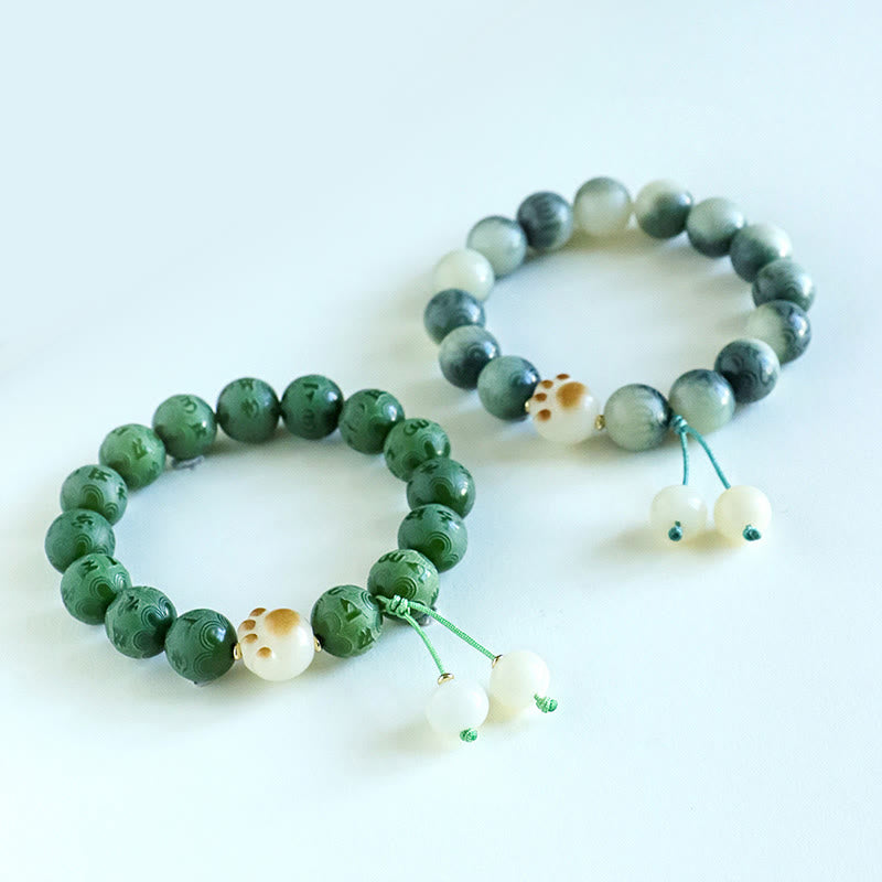 Om Mani Padme Hum Bodhi Seed Carved Bracelet 12mm Beads