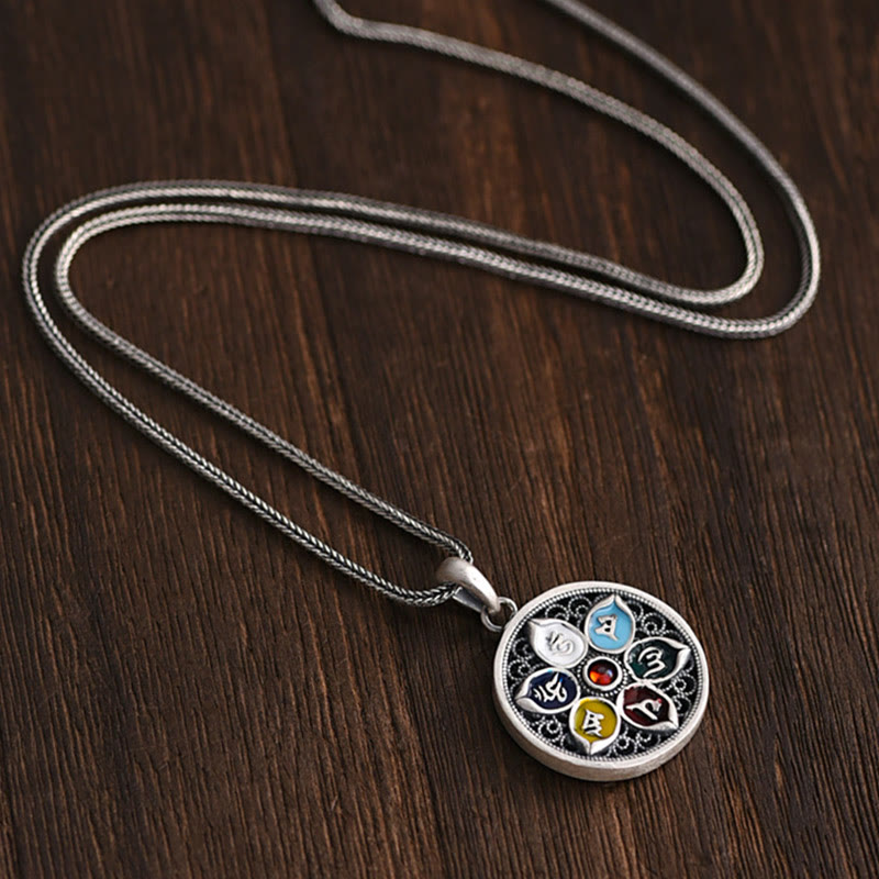 Om Mani Padme Hum Necklace | Copper Silver Tibetan Pendant