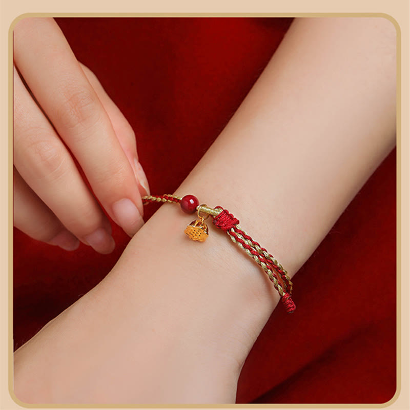 Cinnabar Bracelet with Lotus Silver Blessing Braid 6mm