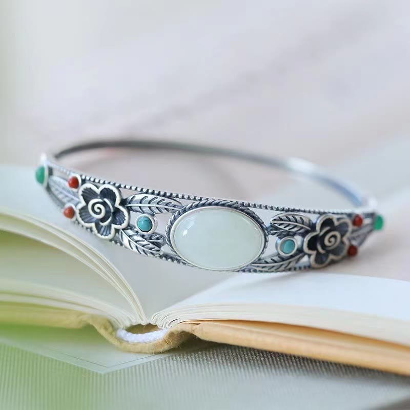 Harmony Luck Jade Bracelet with Flower Leaf Design