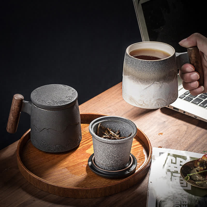 Blue Vintage Mountain Sea Ceramic Teacup 300ml