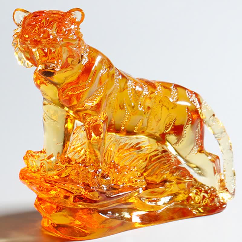 Handmade Liuli Crystal Tiger Art Piece | Protection Decor