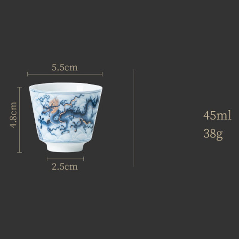 Small Blue White Dragon Ceramic Teacup | 45ml Kung Fu Tea
