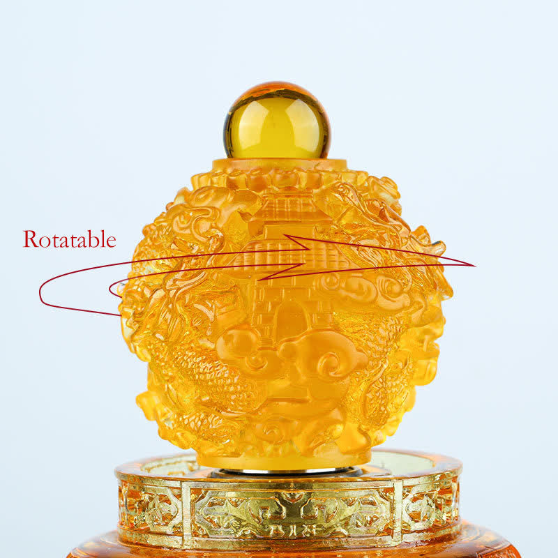 Handmade Liuli Crystal Feng Shui Dragon Decor 13.5cm
