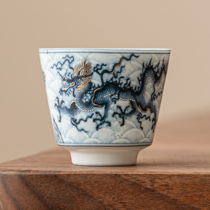 Small Blue White Dragon Ceramic Teacup | 45ml Kung Fu Tea