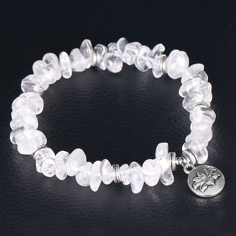 8mm White Crystal Lotus Bracelet for Meditation & Healing