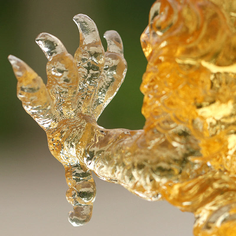 Yellow Dragon Liuli Crystal Spiritual Animal Figurine 8"