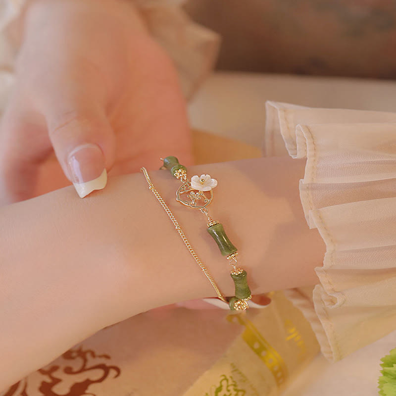 14k Gold Plated Peridot Spiritual Bracelet with Bamboo Flower