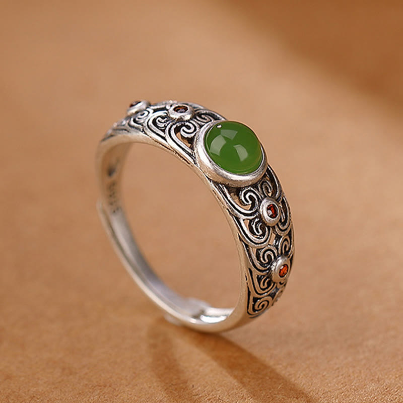 925 Sterling Silver Hetian Cyan Jade Harmony Adjustable Ring