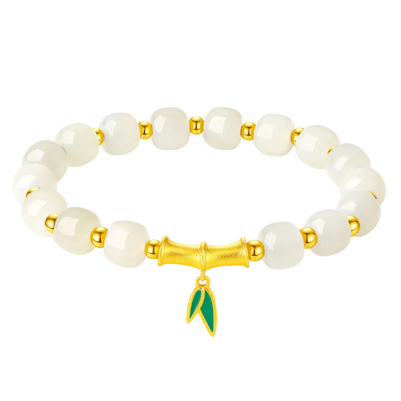 Sterling Silver White Jade Protection Bracelet 6*7mm