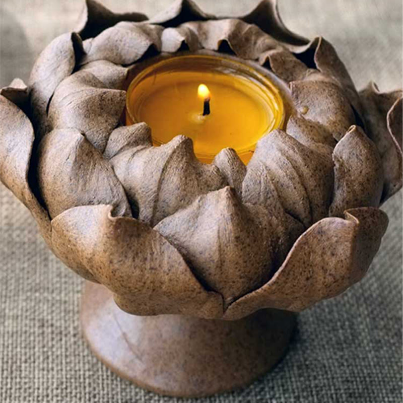 Lotus Flower Ceramic Candle Holder 11cm | Spiritual Home Accent