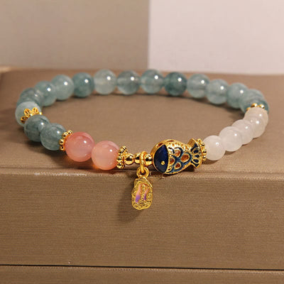 Jade & Koi Fish Charm Bracelet | Luck & Prosperity Wrist 14-16cm