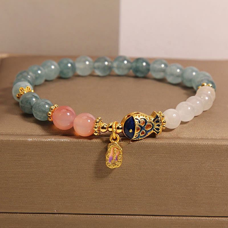 Jade & Koi Fish Charm Bracelet | Luck & Prosperity Wrist 14-16cm