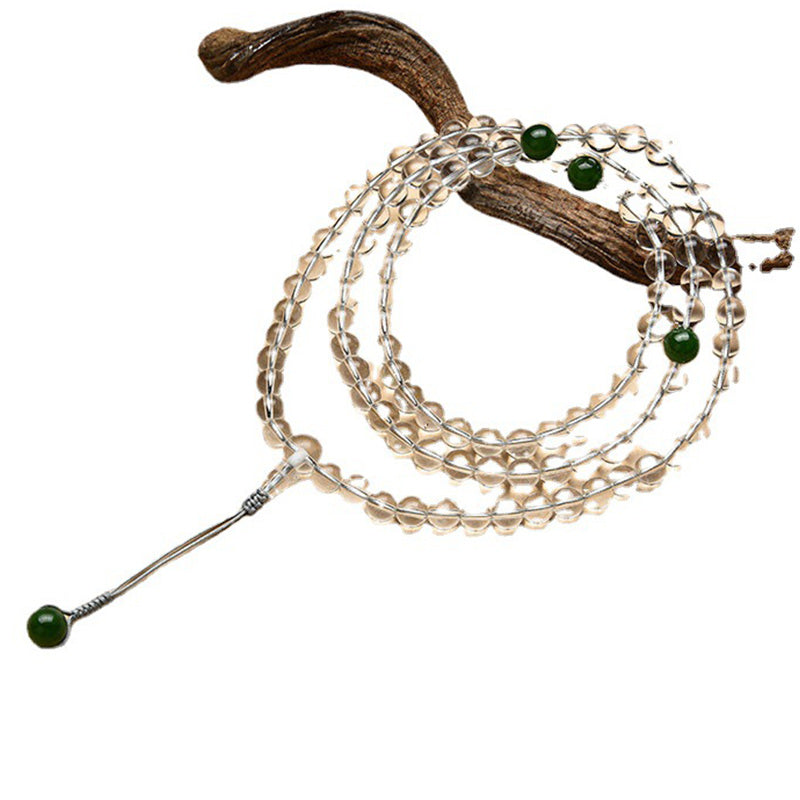 108 Beads White Crystal Jade Gemstone Mala Bracelet for Meditation