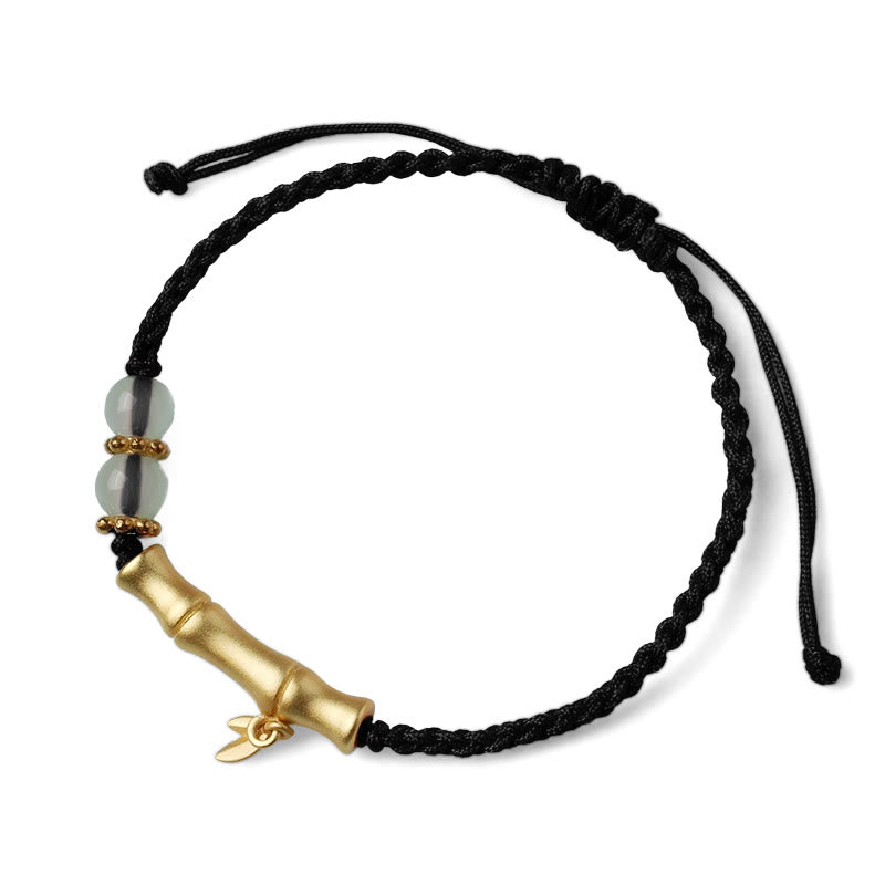 Jade Luck Strength Bracelet with Bamboo Design and Red String