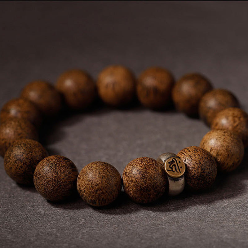 Natural Agarwood Chinese Zodiac Peace Bracelet 12mm Beads