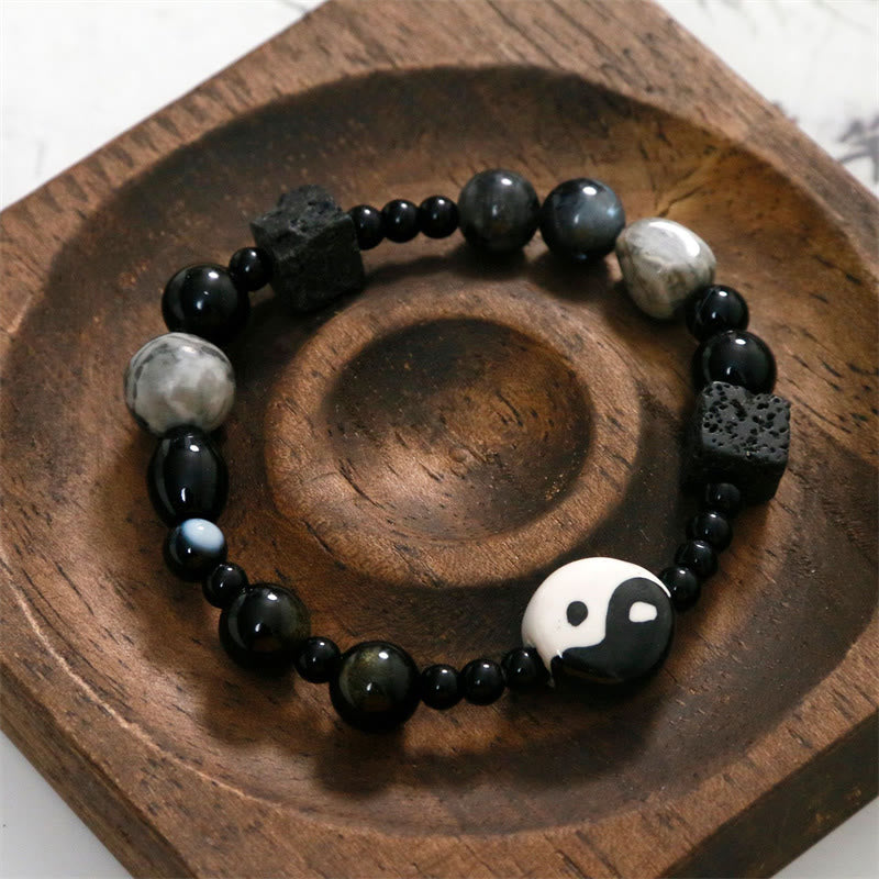 Unisex Black Onyx Yin Yang Bracelet for Balance & Protection