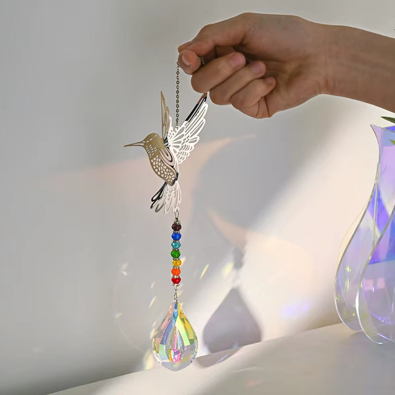 Crystal Suncatcher Outdoor Wind Chime Hanging Crystal Angel Butterfly Pendants Garden Tree Decor Window Drop Bell Hanging Decor