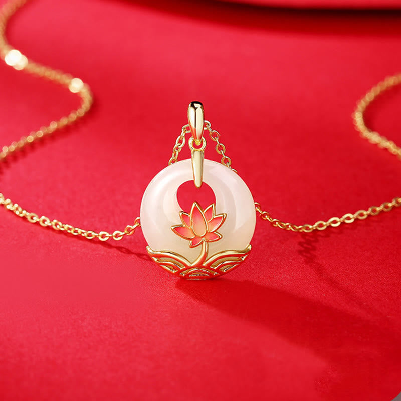 Hetian White Jade Lotus Flower Protection Necklace