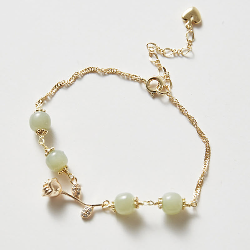 Hetian Jade 14K Gold Plated Luck Chain Bracelet