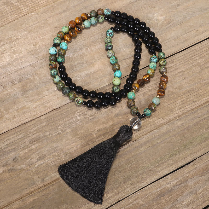 108 Bead Tiger Eye Turquoise Gemstone Mala Bracelet