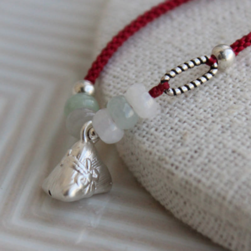 925 Sterling Silver Jade Red String Zongzi Charm Abundance Bracelet