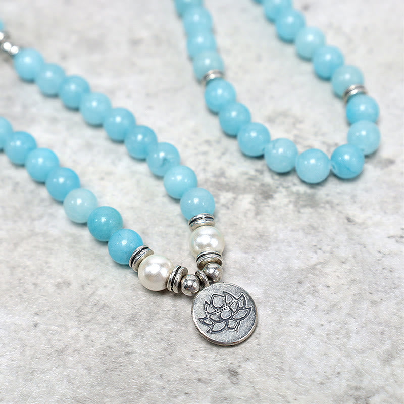 108 Bead Amazonite Gemstone Mala Bracelet for Healing & Confidence