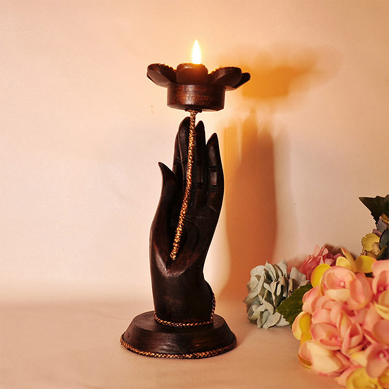 Wooden Hand Pattern Candle Holder | Spiritual Home Accent