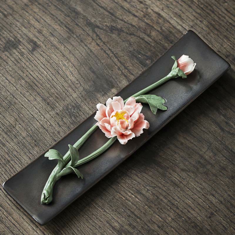 Ceramic Lotus Peony Rose Incense Burner 26cm Spiritual