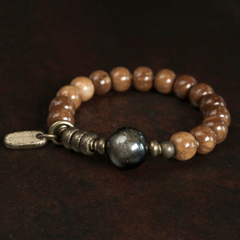 Tiger Eye & Gold Sheen Obsidian Kuka Seed Wealth Bracelet