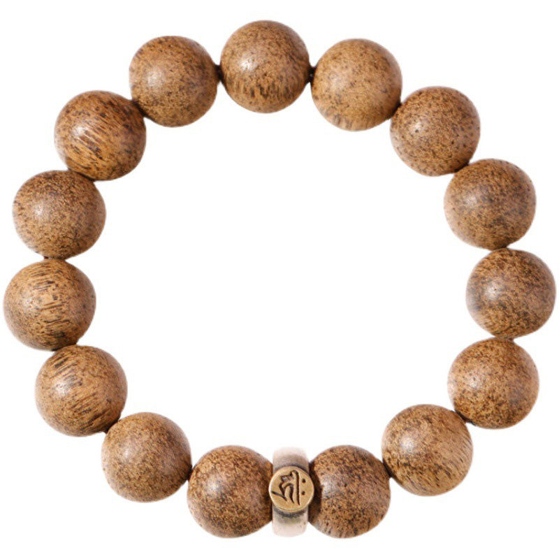 Natural Agarwood Chinese Zodiac Peace Bracelet 12mm Beads