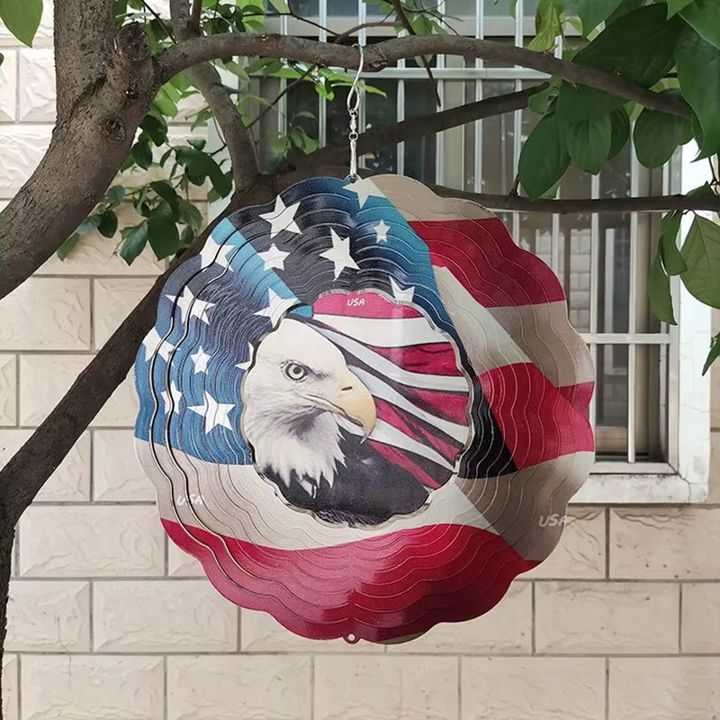 Patriotic 3D Kinetic Metal Wind Spinner featuring Eagle Head and American Flag Design