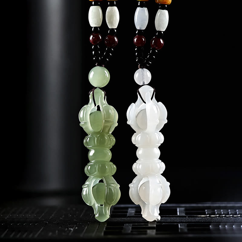 Natural Hetian Cyan Jade Success Necklace with Dorje Vajra
