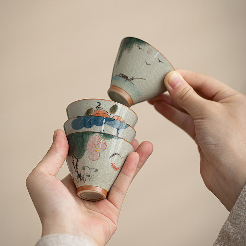 50ml Ceramic Teacup with Koi Fish Lotus Design for Meditation