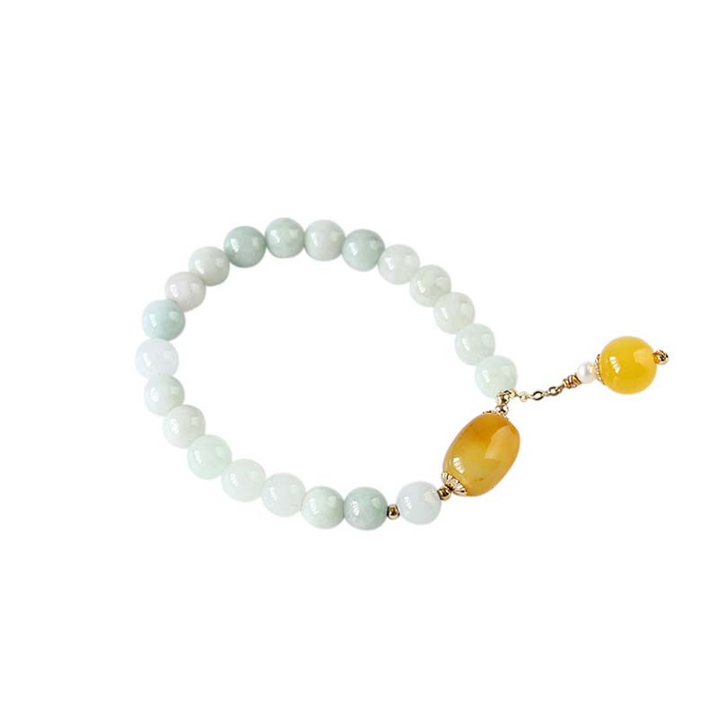White Jade Protection Bracelet with Agate Beads 7.5mm
