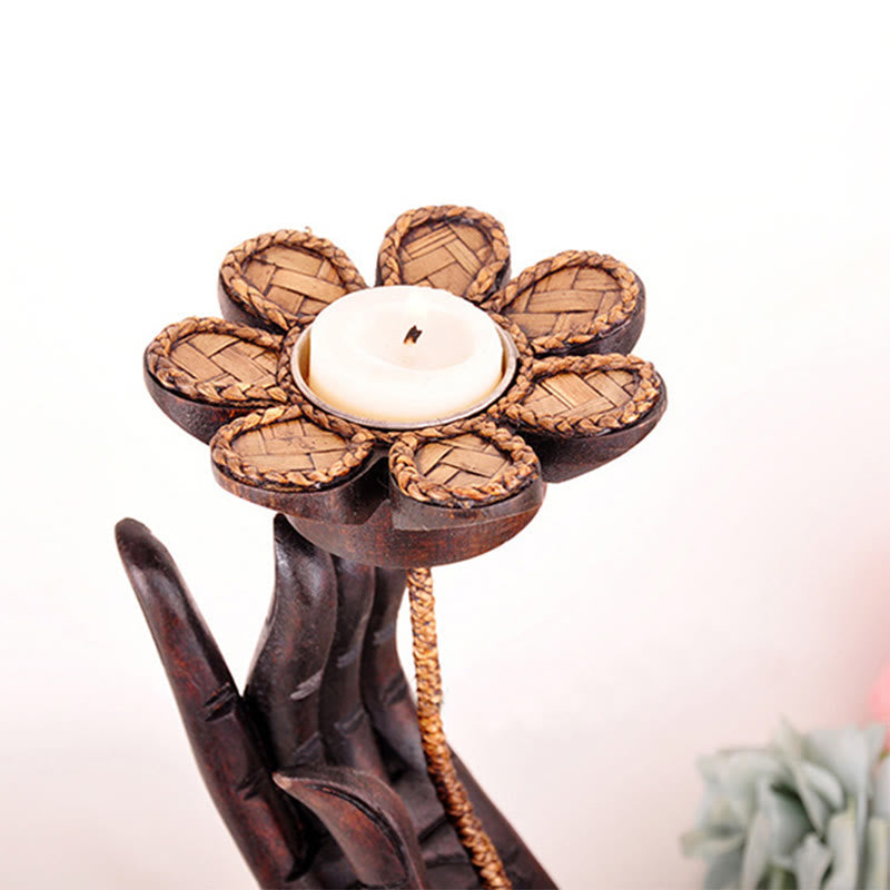 Wooden Hand Pattern Candle Holder | Spiritual Home Accent