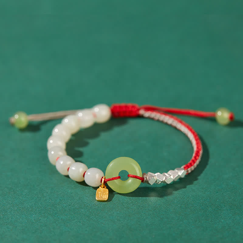 Hetian Jade Peace Buckle Luck Bracelet|Sterling Silver Charm