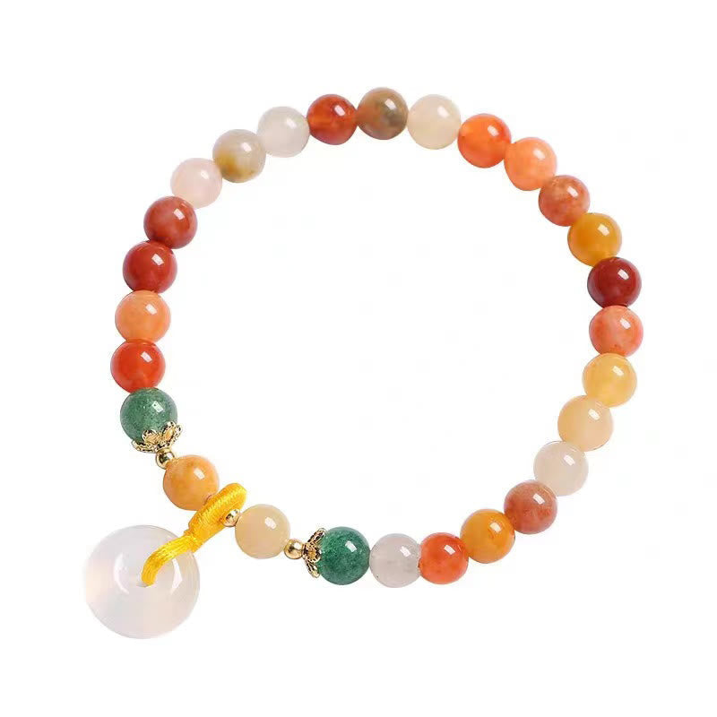 Unisex 8mm Golden Silk Jade Peace Buckle Bracelet