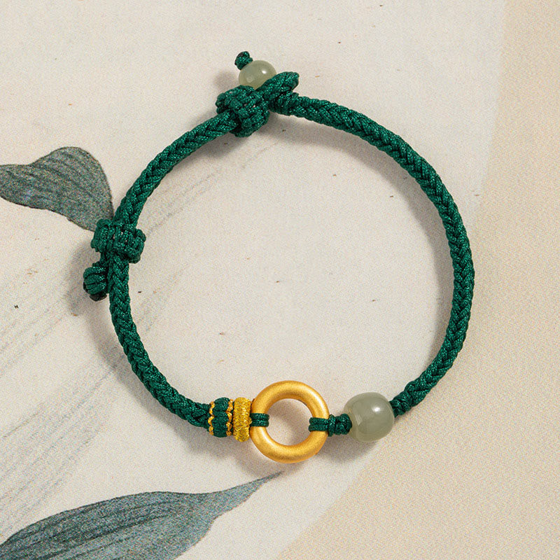 Sterling Silver Hetian Jade Peace Buckle Bracelet for Luck