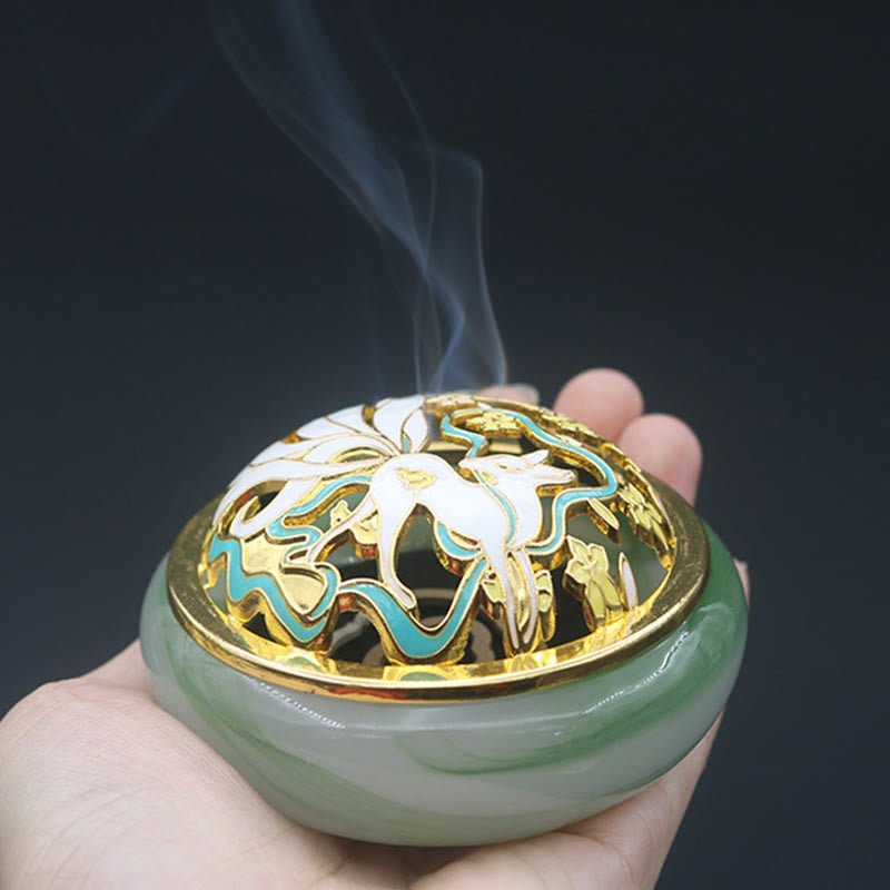 Liuli Crystal Nine Tailed Fox Incense Burner for Meditation
