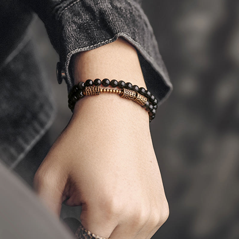 Rainbow Obsidian Copper Love Double Wrap Bracelet