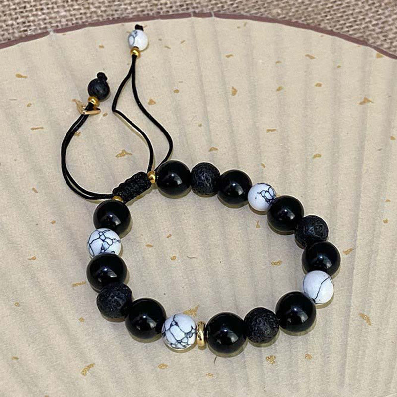 Obsidian Lava Rock Yin Yang Strength Bracelet