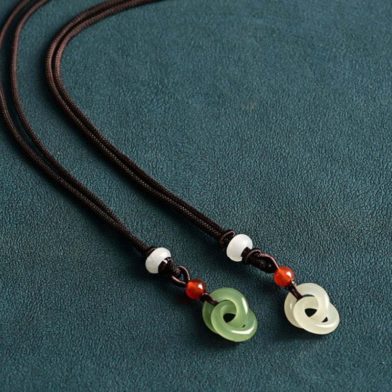 Double Peace Buckle Jade Necklace | Hetian Cyan & White Jade