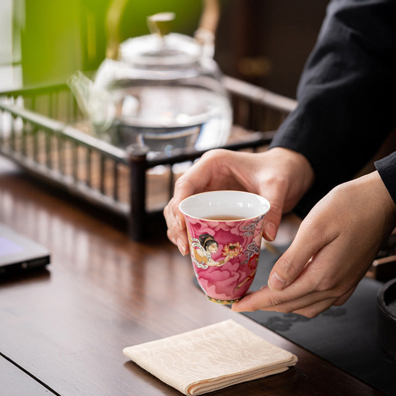 Dunhuang Flying Apsaras Ceramic Tea Cup 100ml Zen Decor