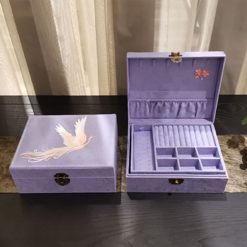 Two-Layer Purple Phoenix Flannel Jewelry Box Organizer