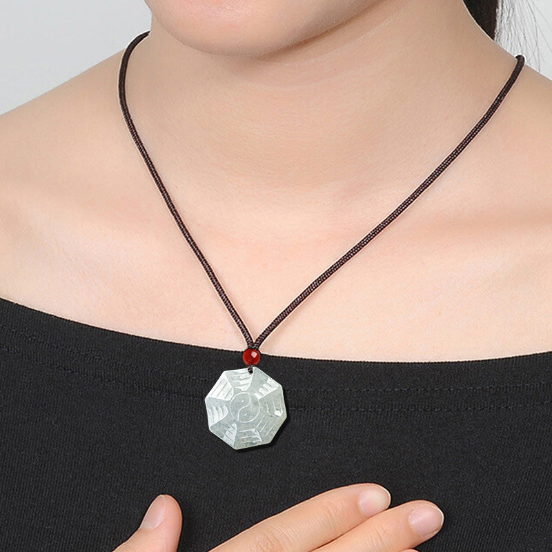 Natural Jade Bagua Yin Yang Luck Necklace for Prosperity