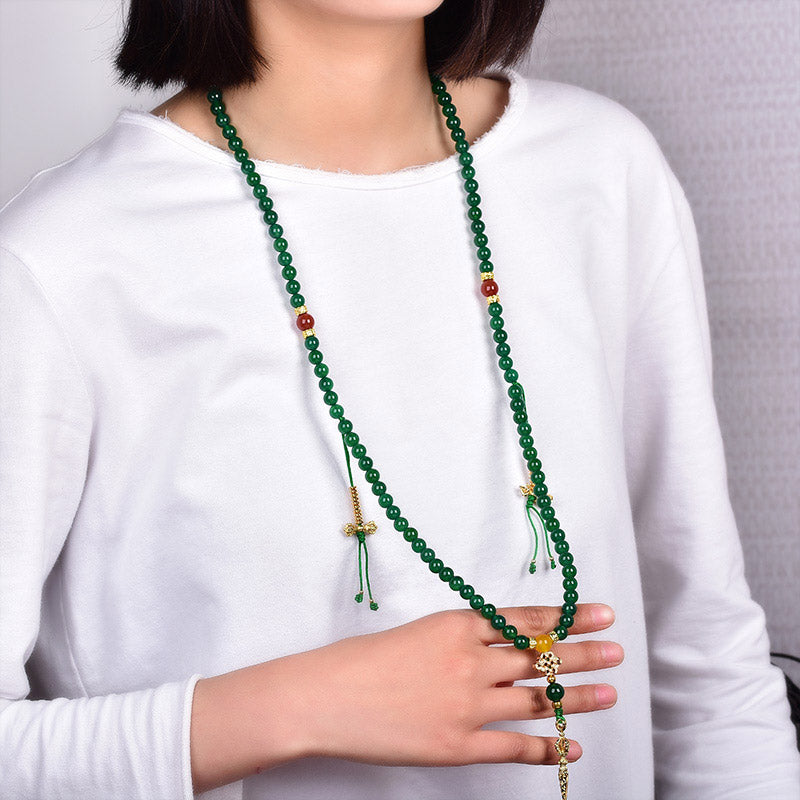 108 Beads Green Agate Gemstone Mala Bracelet 6mm, 8mm, 10mm